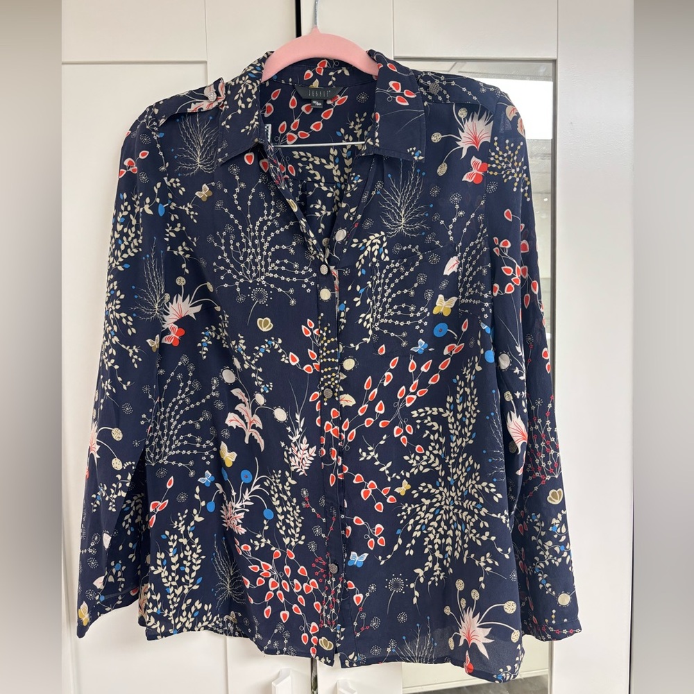 Floral Navy Women's Silk Top